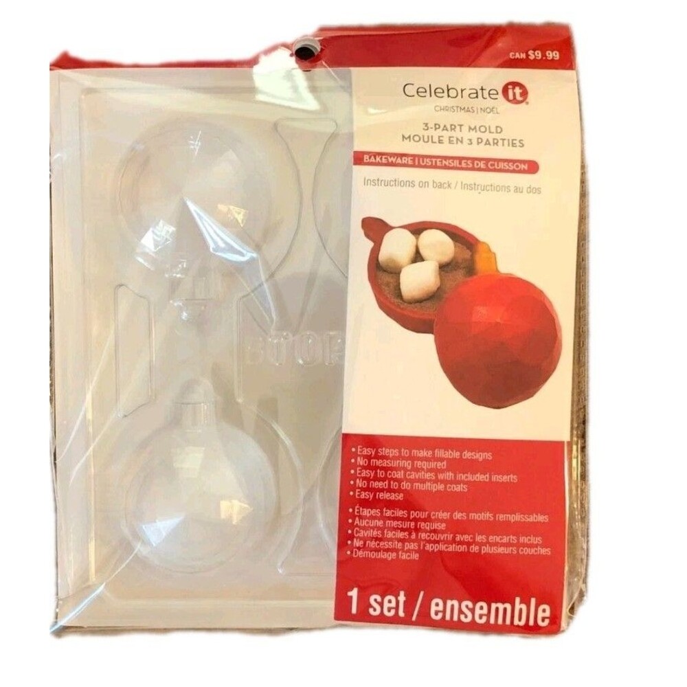 New Celebrate It 3-Part Ornament Hot Cocoa Bomb Mold Christmas Baking Set